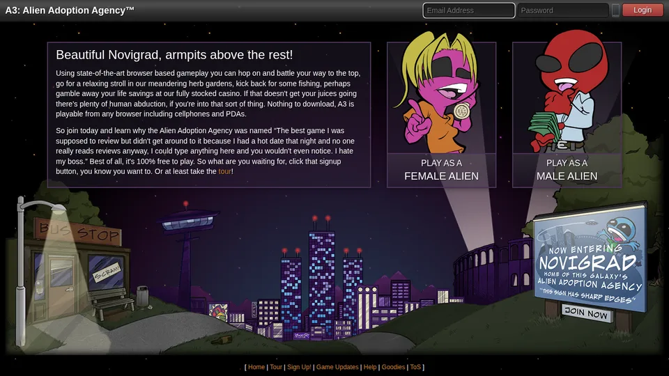 A3: Alien Adoption Agency home page