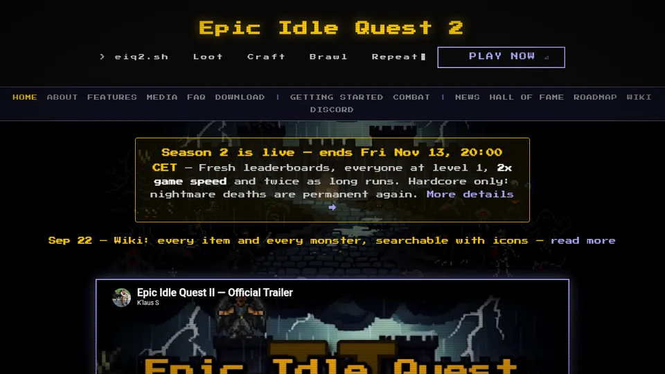 Epic Idle Quest 2 home page