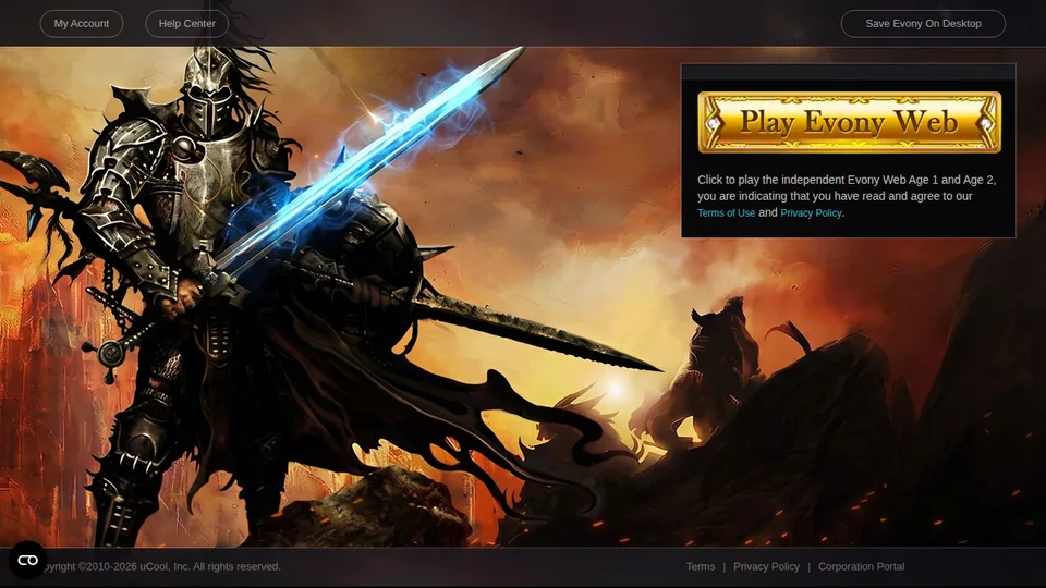 Evony home page