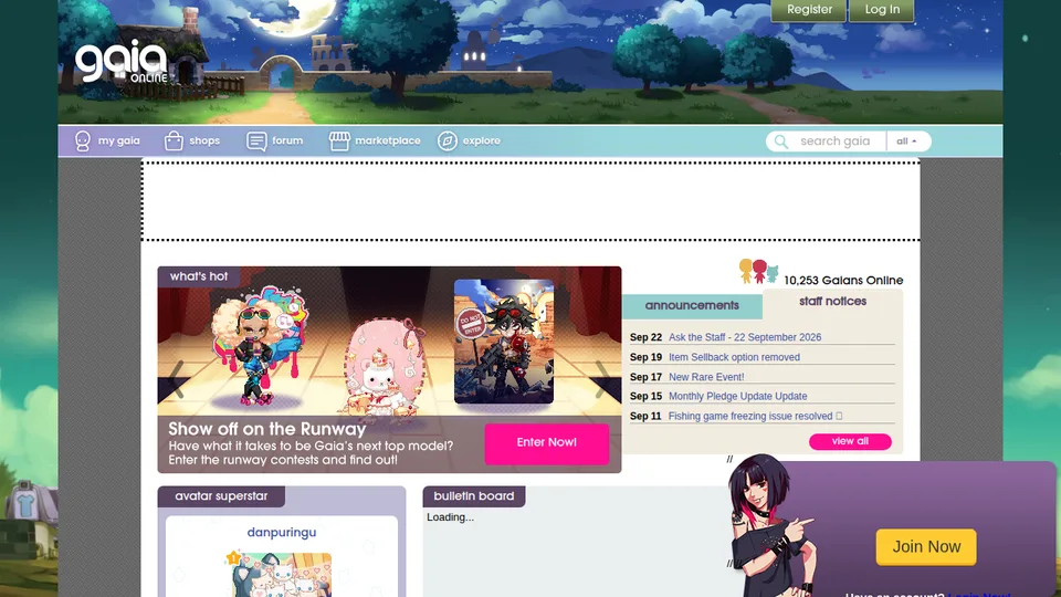 Gaia Online home page