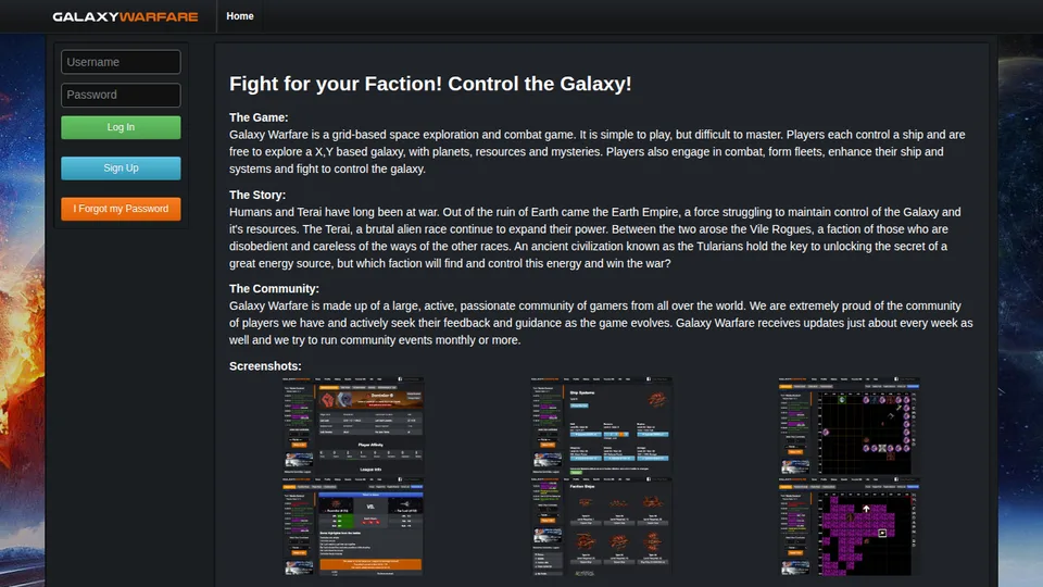 Galaxy Warfare home page