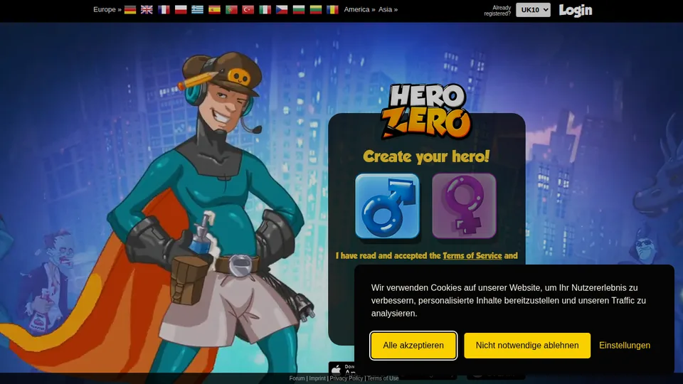 Hero Zero home page