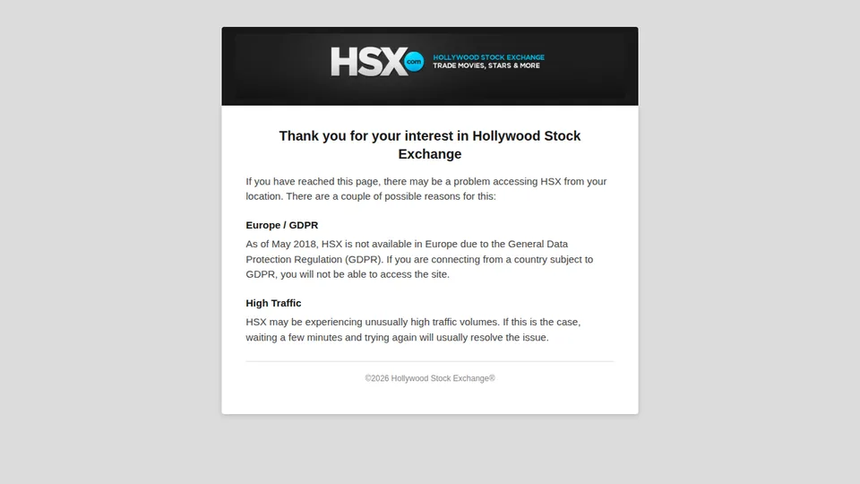 Hollywood Stock Exchange home page