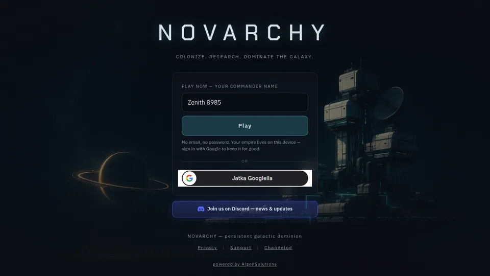Novarchy home page