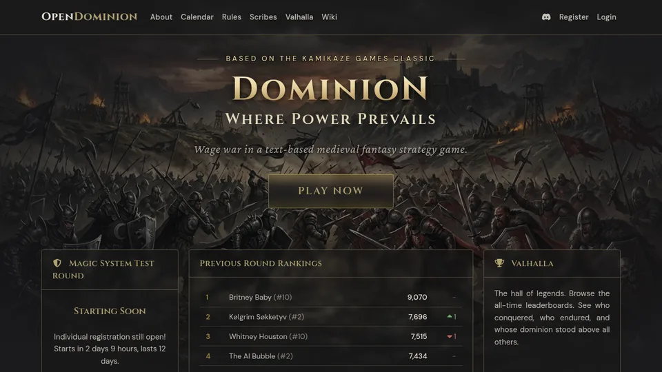 OpenDominion home page