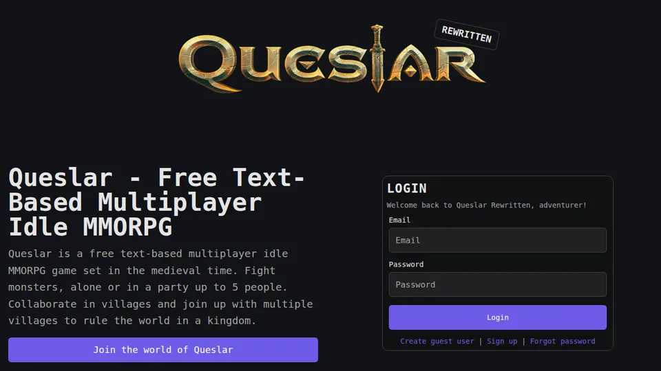 Queslar 2.0 home page