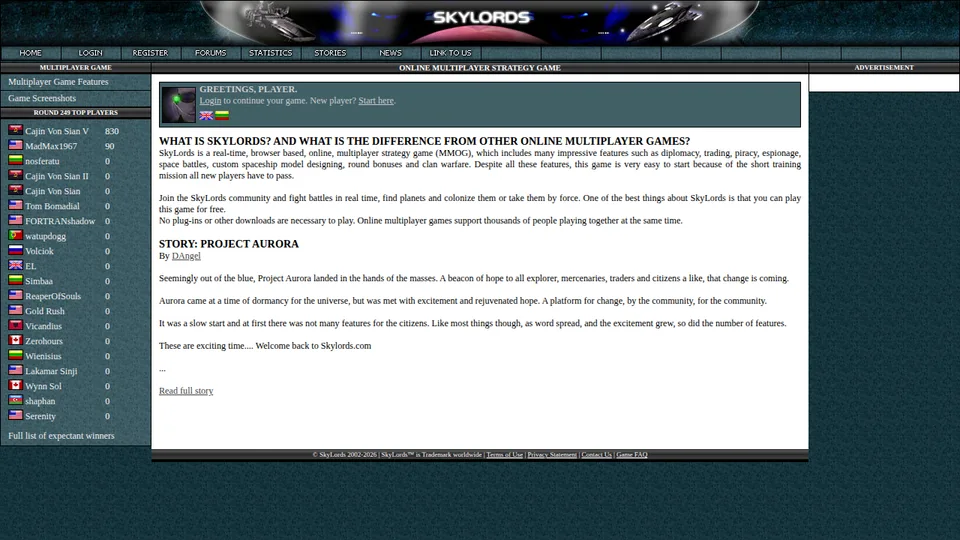SkyLords home page