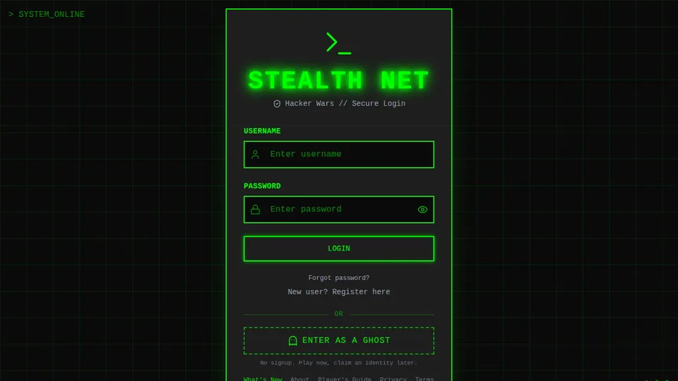 StealthNet: Hacker Wars home page