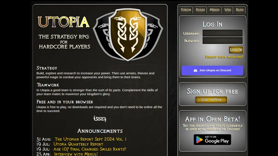 Utopia home page